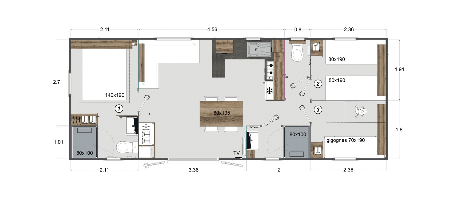 MH Ostriconi 36m² 3ch 2 sdb -Camp les Castors ****